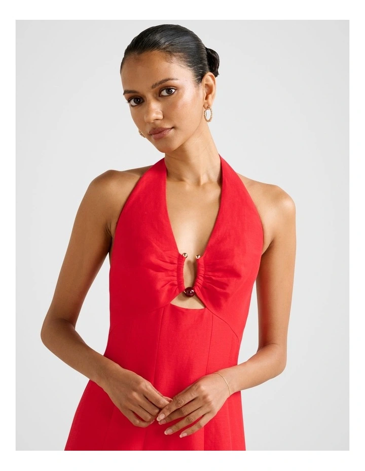Angie Hardware Linen Midi Dress in Red image 4