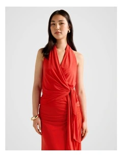 Gianna Wrap Halter Neck Top in Red