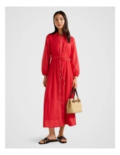 Evelyn Seam Detail Midi Dress in Red