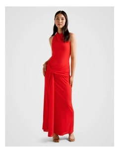 Abby Halter Neck Mesh Maxi Dress in Red