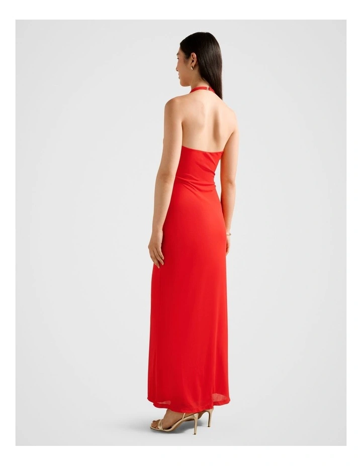 Abby Halter Neck Mesh Maxi Dress in Red image 2