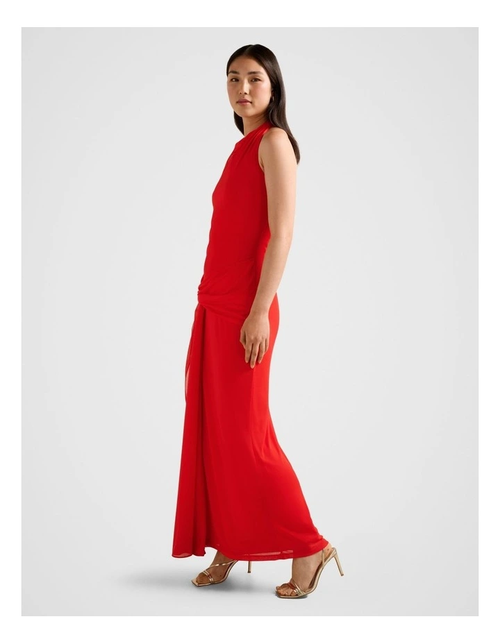 Abby Halter Neck Mesh Maxi Dress in Red image 3