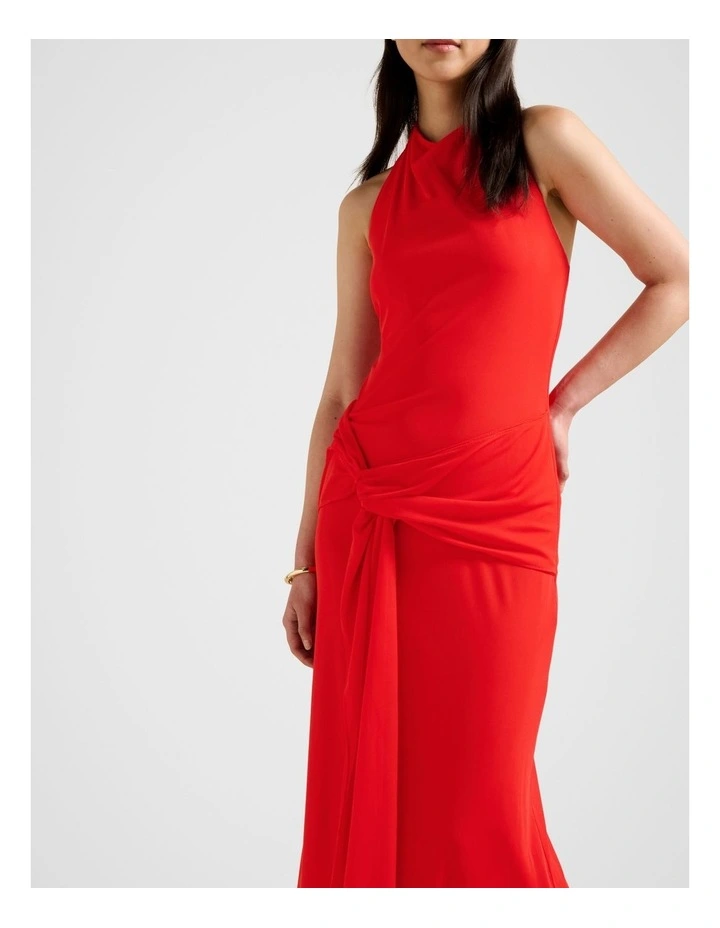 Abby Halter Neck Mesh Maxi Dress in Red image 4
