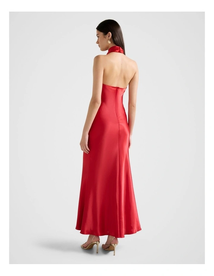 Yvette Halter Neck Satin Maxi Dress in Red image 2