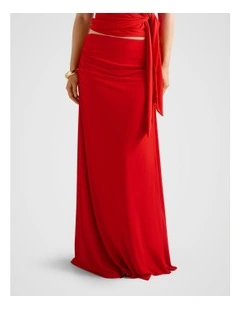 Mimi Flute Maxi Skirt in Red