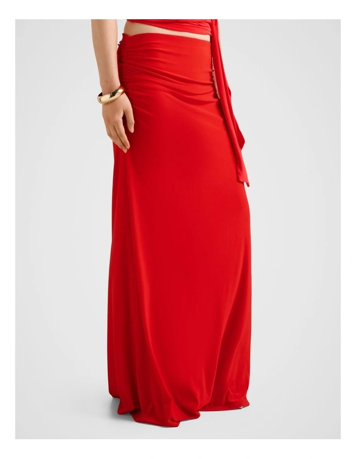 Mimi Flute Maxi Skirt in Red image 3
