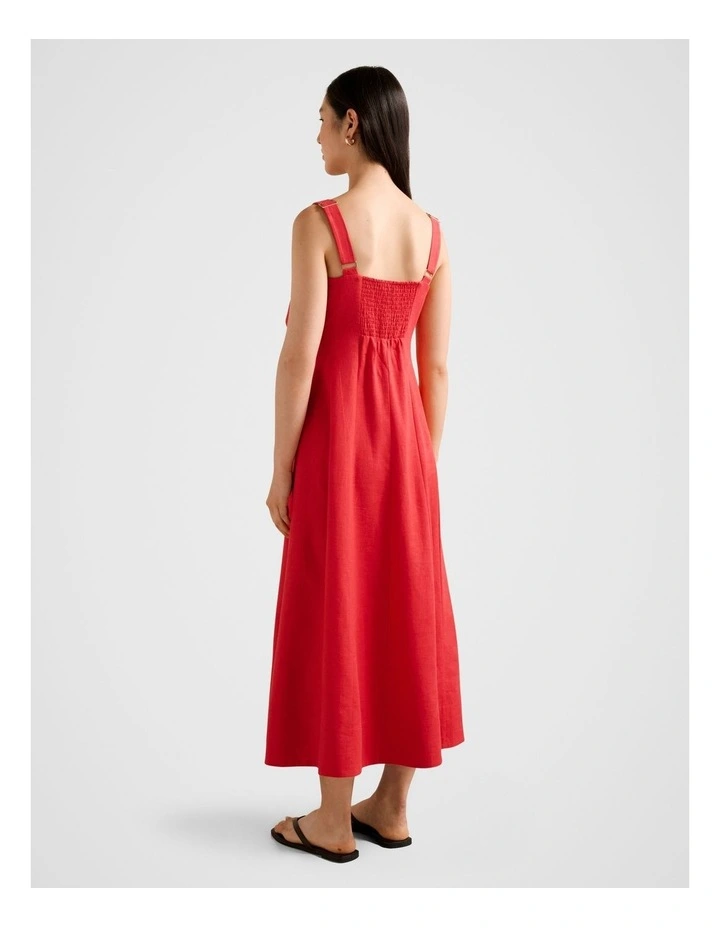 Kara Tie Front Linen Midi Dress in Red image 2