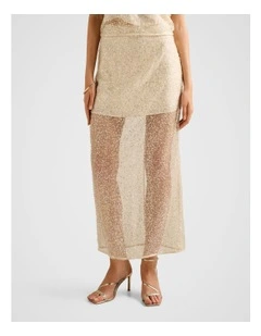 Gianna Embellished Midi Skirt in Beige