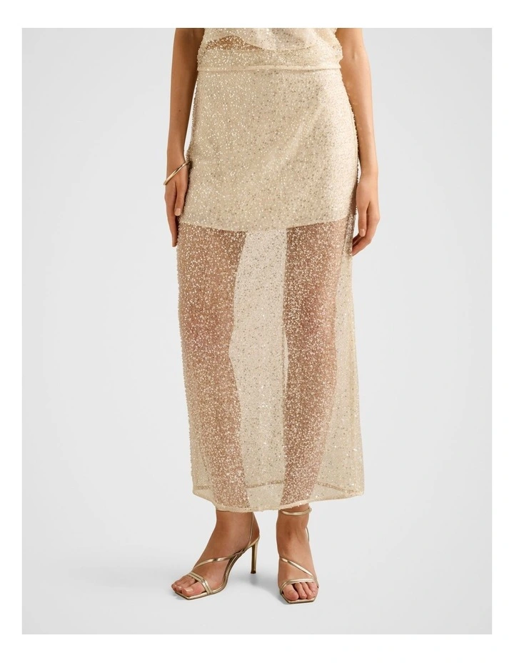Gianna Embellished Midi Skirt in Beige image 1