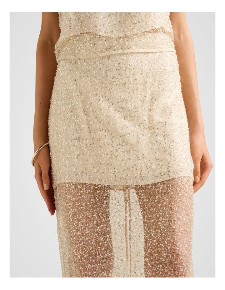 Gianna Embellished Midi Skirt in Beige image 4