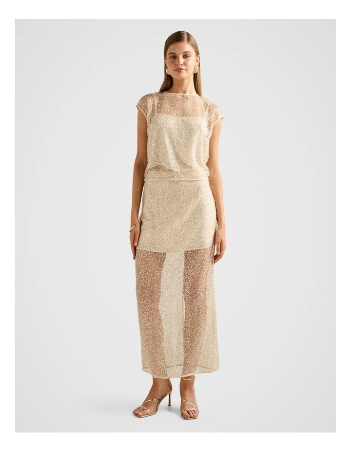 Gianna Embellished Midi Skirt in Beige image 5