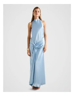 Abby Halter Neck Satin Maxi Dress in Blue