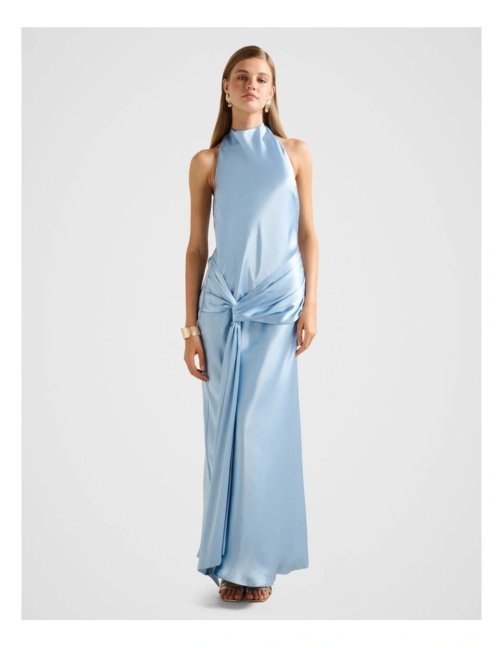 Abby Halter Neck Satin Maxi Dress in Blue image 1