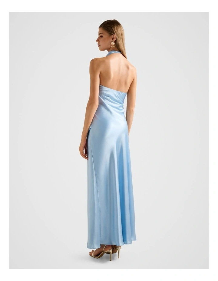 Abby Halter Neck Satin Maxi Dress in Blue image 2