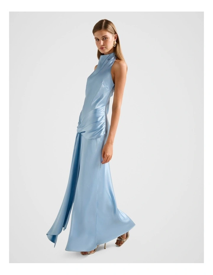 Abby Halter Neck Satin Maxi Dress in Blue image 3