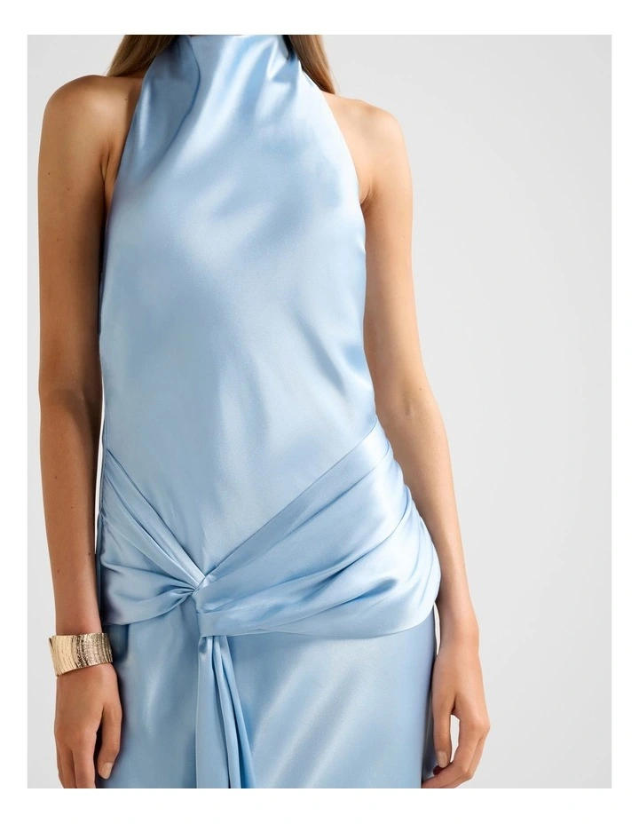 Abby Halter Neck Satin Maxi Dress in Blue image 4