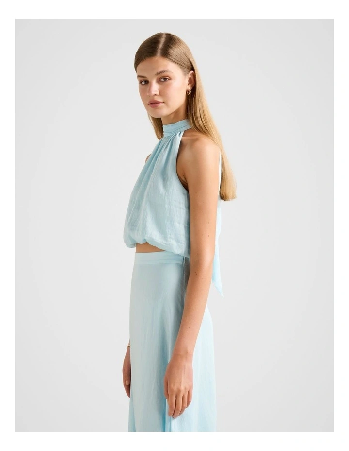 Maisie Halter Neck Tie Up Top in Blue image 3