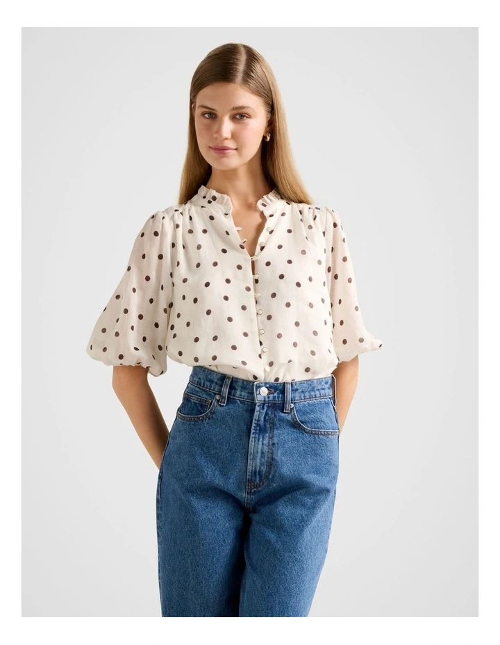 Helena Spot Blouse in Cream image 1