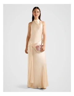 Abby Halter Neck Satin Maxi Dress in Cream