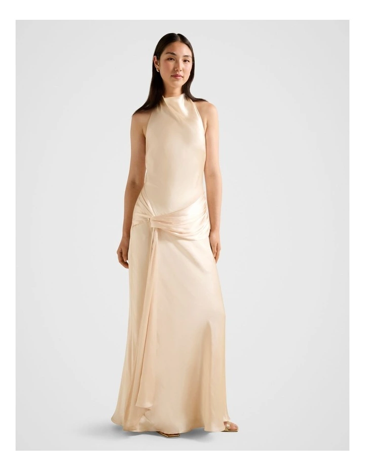 Abby Halter Neck Satin Maxi Dress in Cream image 3