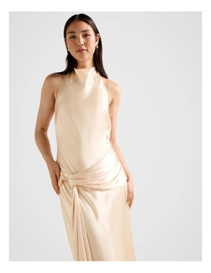 Abby Halter Neck Satin Maxi Dress in Cream image 4