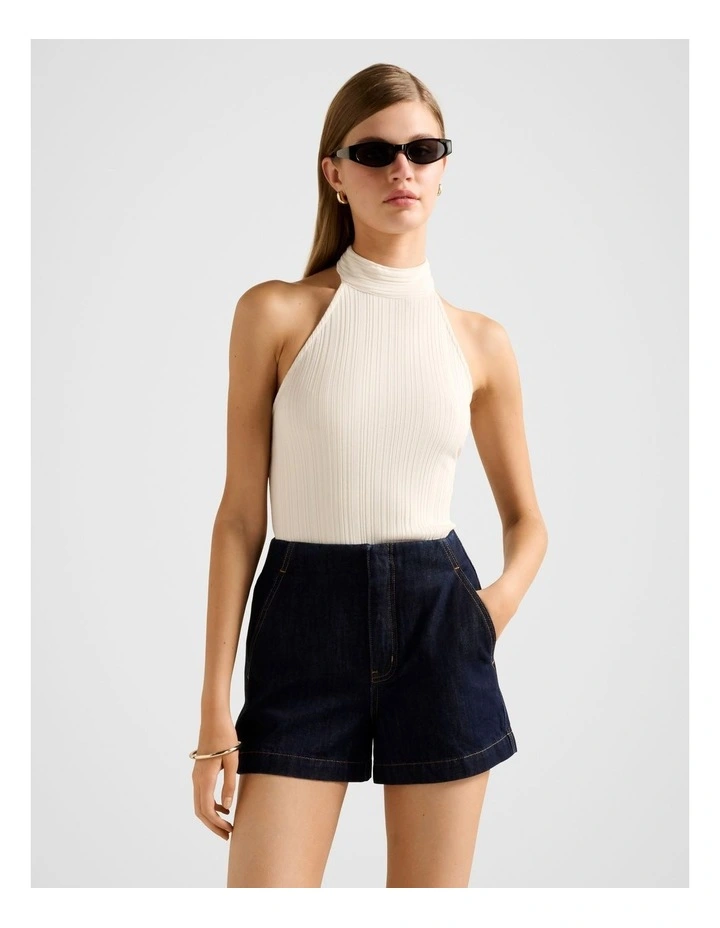 Maeve Rib Halter Neck Top in Cream image 1