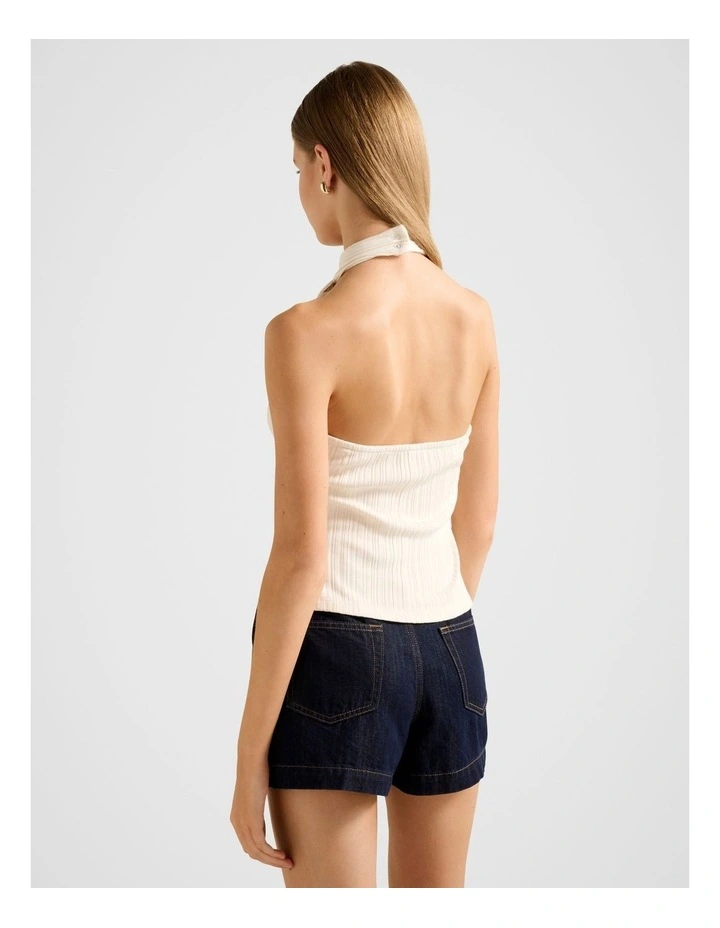 Maeve Rib Halter Neck Top in Cream image 2