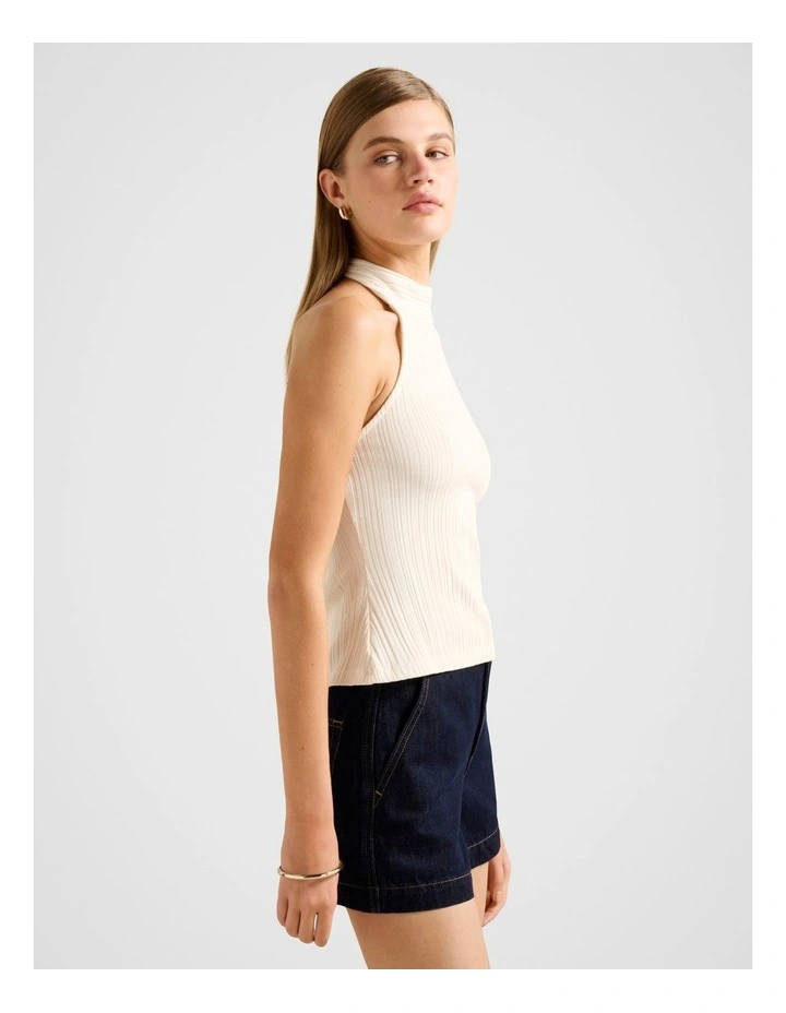 Maeve Rib Halter Neck Top in Cream image 3