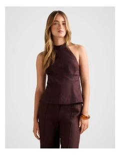 Billie Backless Halter Neck Top in Brown