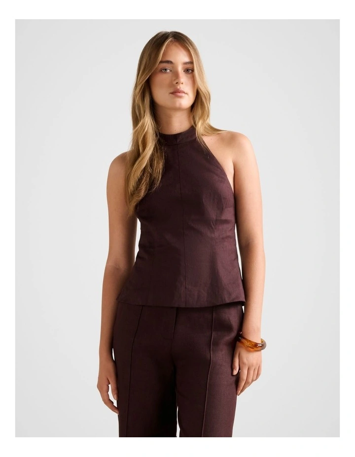 Billie Backless Halter Neck Top in Brown image 1