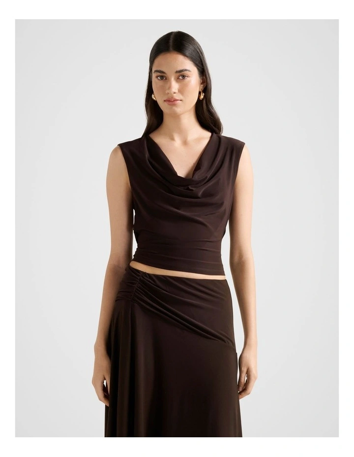Ada Drape Cowl Neck Back Top in Chocolate image 1