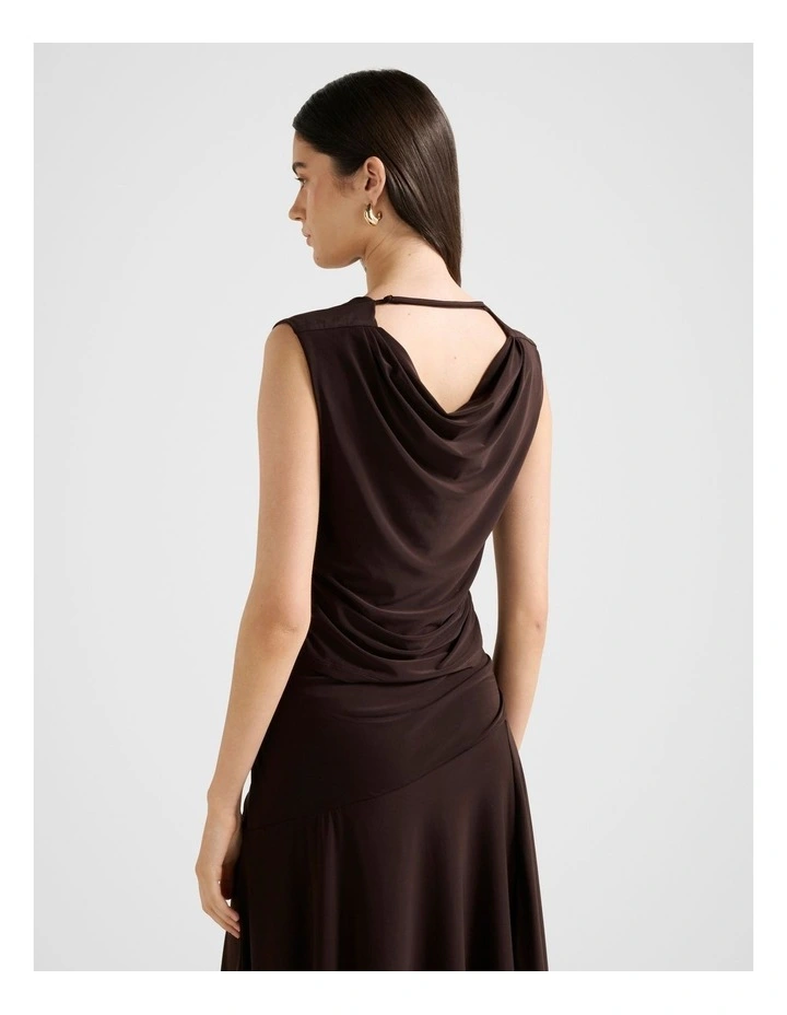 Ada Drape Cowl Neck Back Top in Chocolate image 2