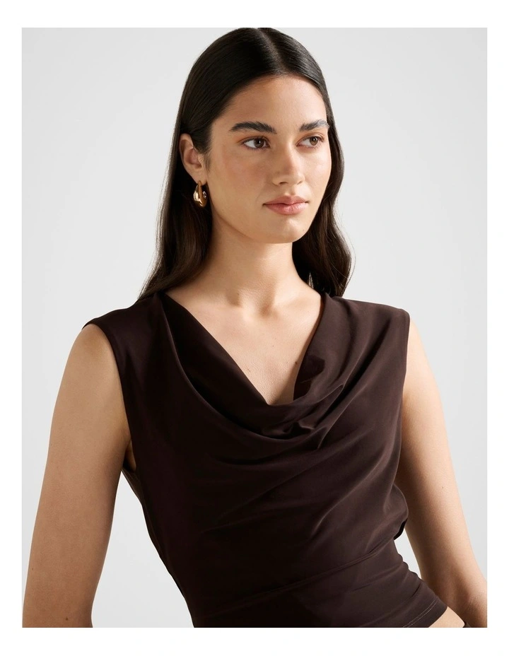 Ada Drape Cowl Neck Back Top in Chocolate image 4