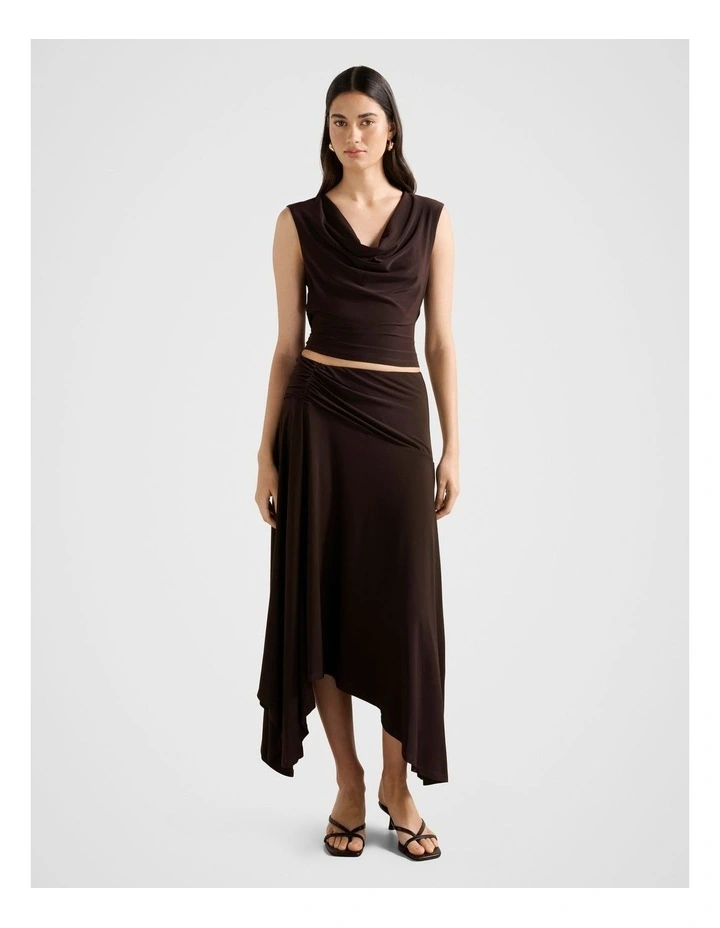 Ada Drape Cowl Neck Back Top in Chocolate image 5