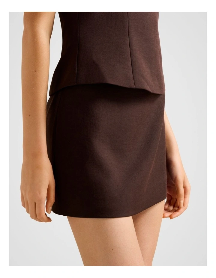 Kat A-Line Mini Skirt in Brown image 3