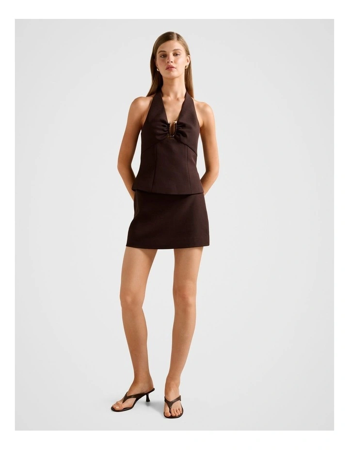 Kat A-Line Mini Skirt in Brown image 5