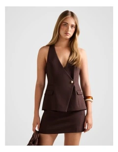 Carly Button Waistcoat in Brown