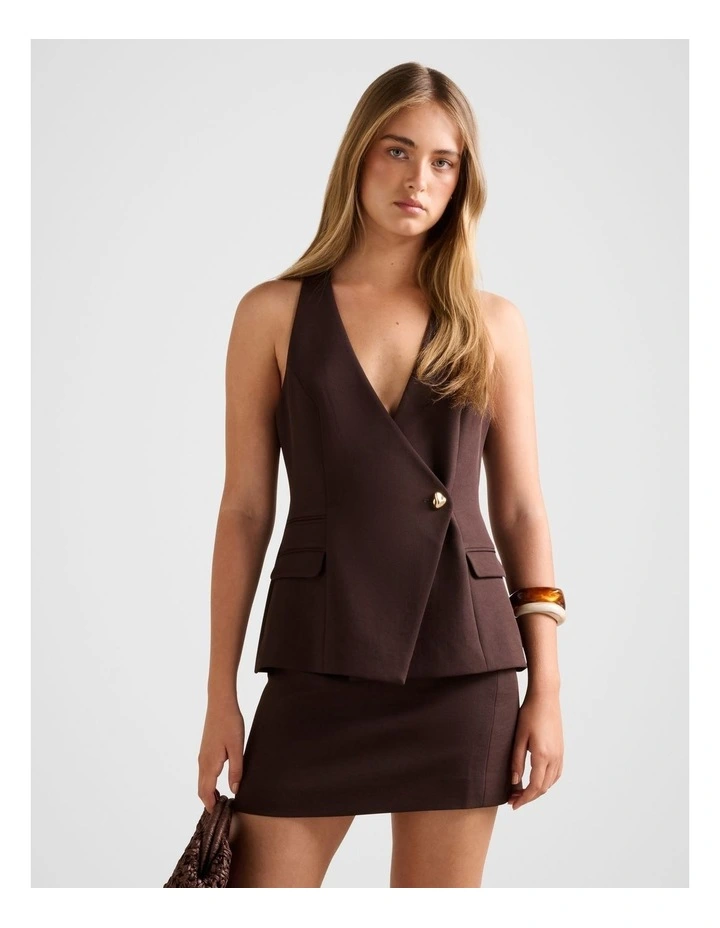 Carly Button Waistcoat in Brown image 1