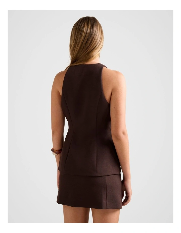 Carly Button Waistcoat in Brown image 2