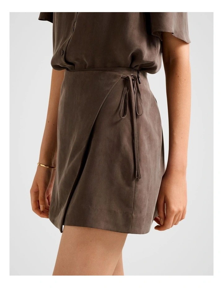 Allegra Cupro Wrap Skirt in Chocolate image 3