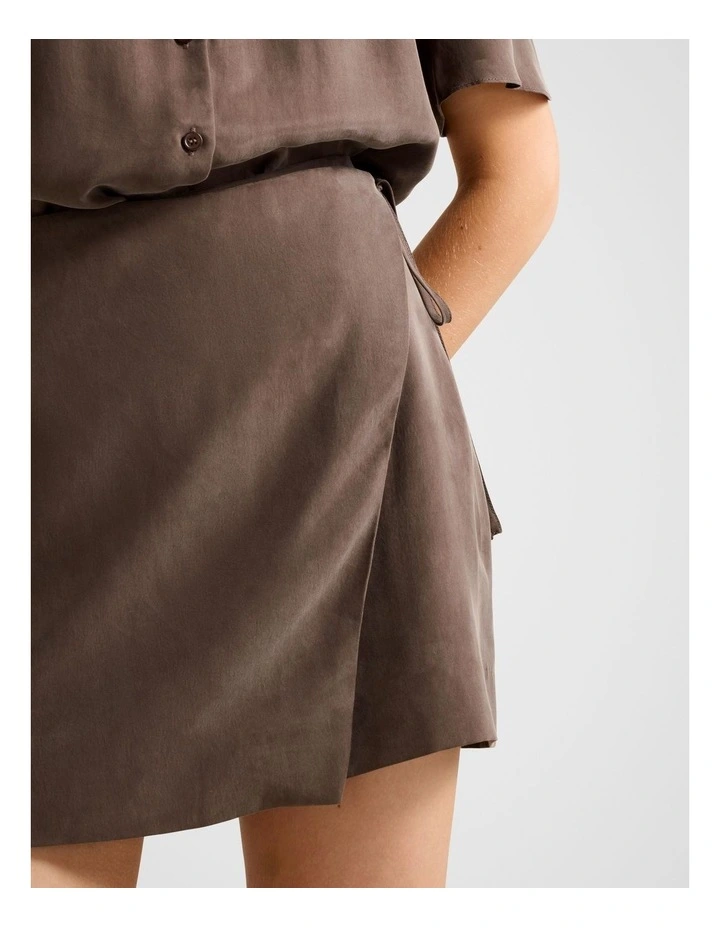 Allegra Cupro Wrap Skirt in Chocolate image 4