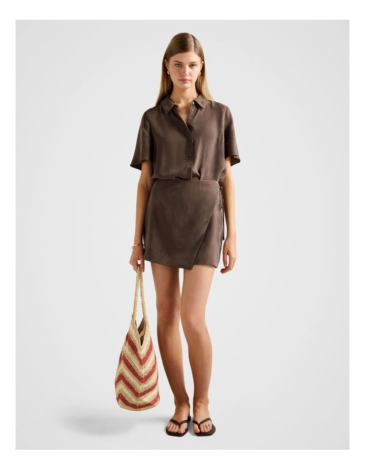 Allegra Cupro Wrap Skirt in Chocolate image 5