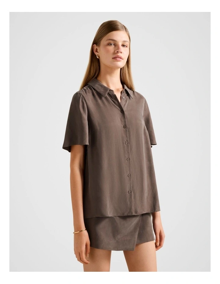 Allegra Cupro Shirt in Chocolate image 3