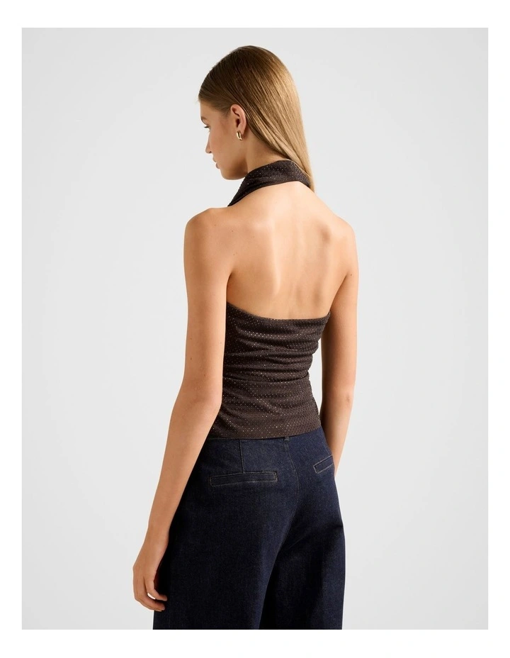 Lucy Heatseal Halter Neck Top in Chocolate image 2