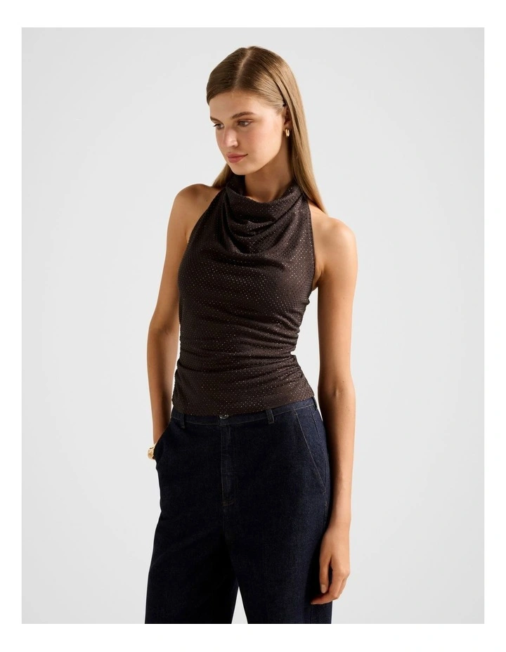 Lucy Heatseal Halter Neck Top in Chocolate image 3