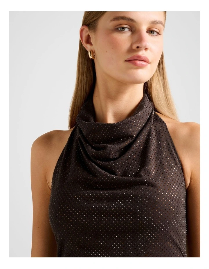 Lucy Heatseal Halter Neck Top in Chocolate image 4