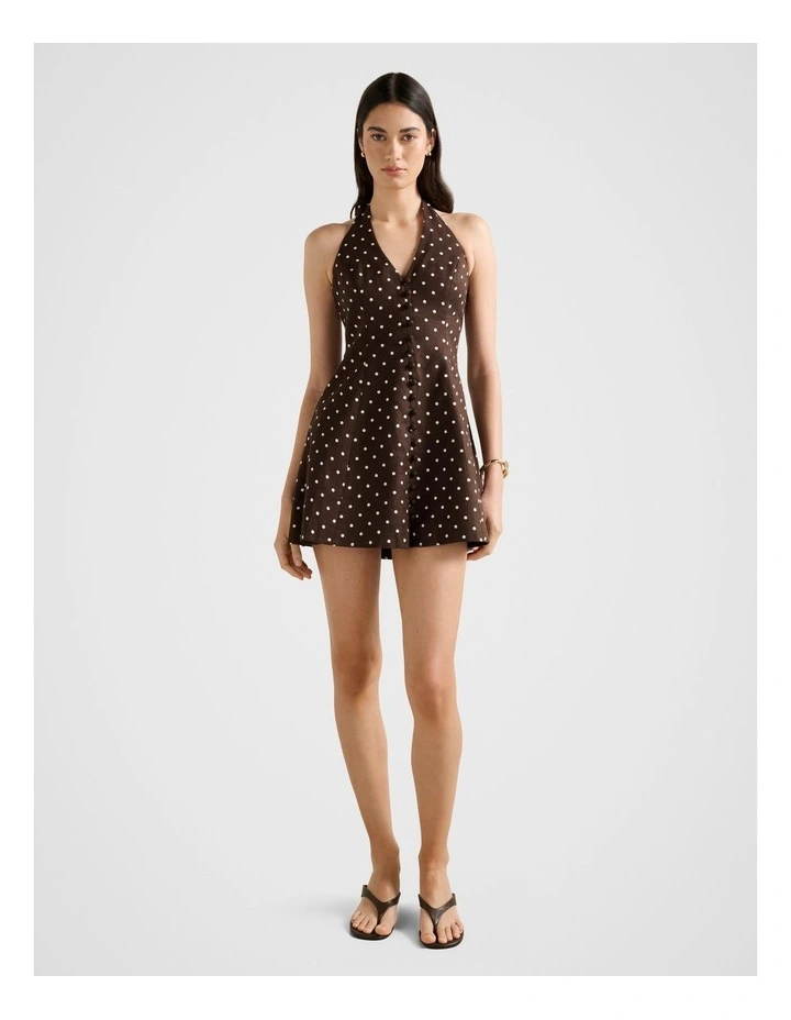 Ina Button Front Halter Neck Mini Dress in Brown image 5