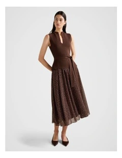 Catherine Woven Mix Knitted Dress in Brown
