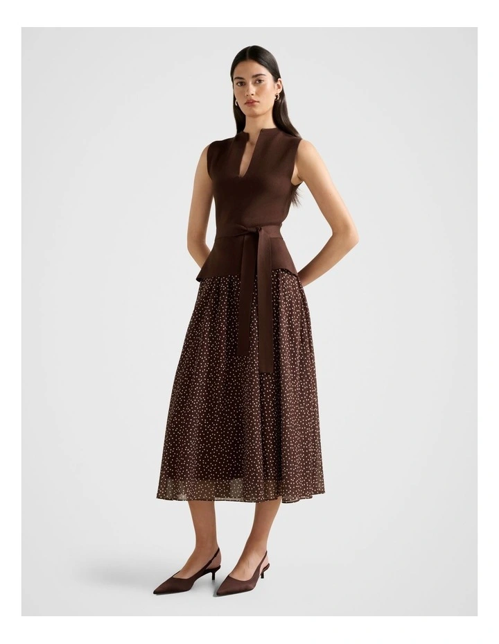 Catherine Woven Mix Knitted Dress in Brown image 3