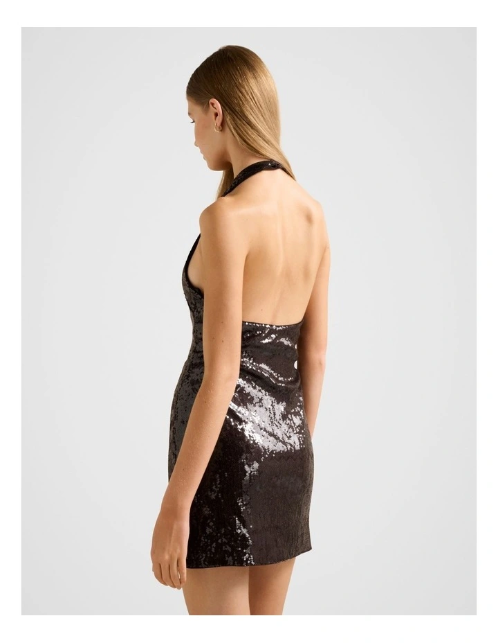 Tate Sequin Halter Neck Mini Dress in Brown image 2